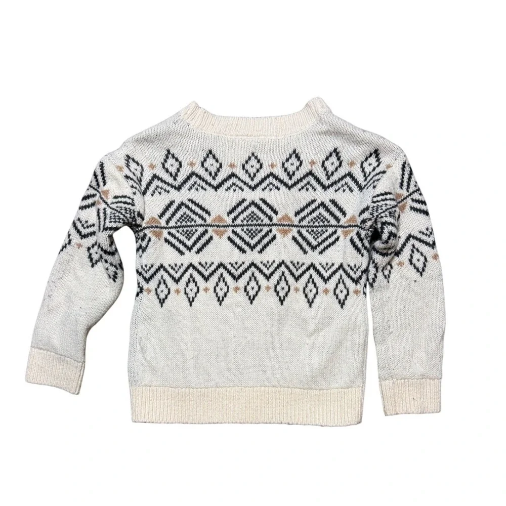 OshKosh B'gosh Cardigan Toddler 5T Fair Isle White Geometric Button EUC